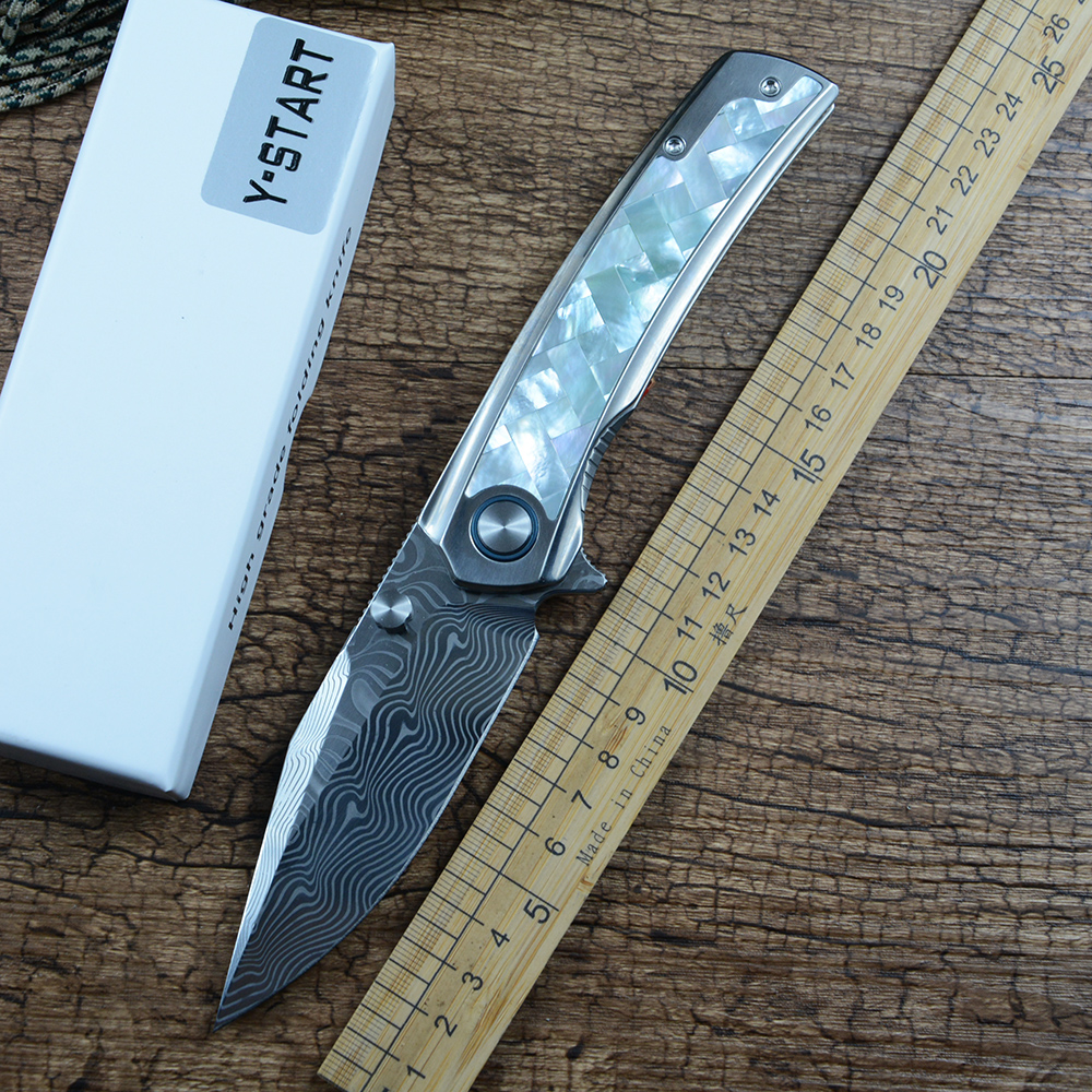 Outdoor Hunting Gifts - Y-START Folding Knife Damascus Blade TC4