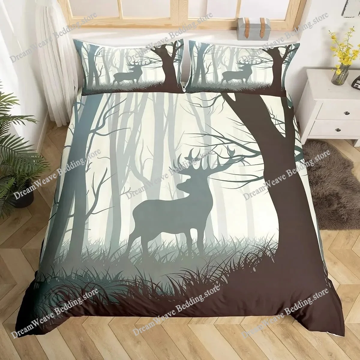 Deer Elk Duvet Cover King Quee - Hunting And Camping In Forest のレビューと価格