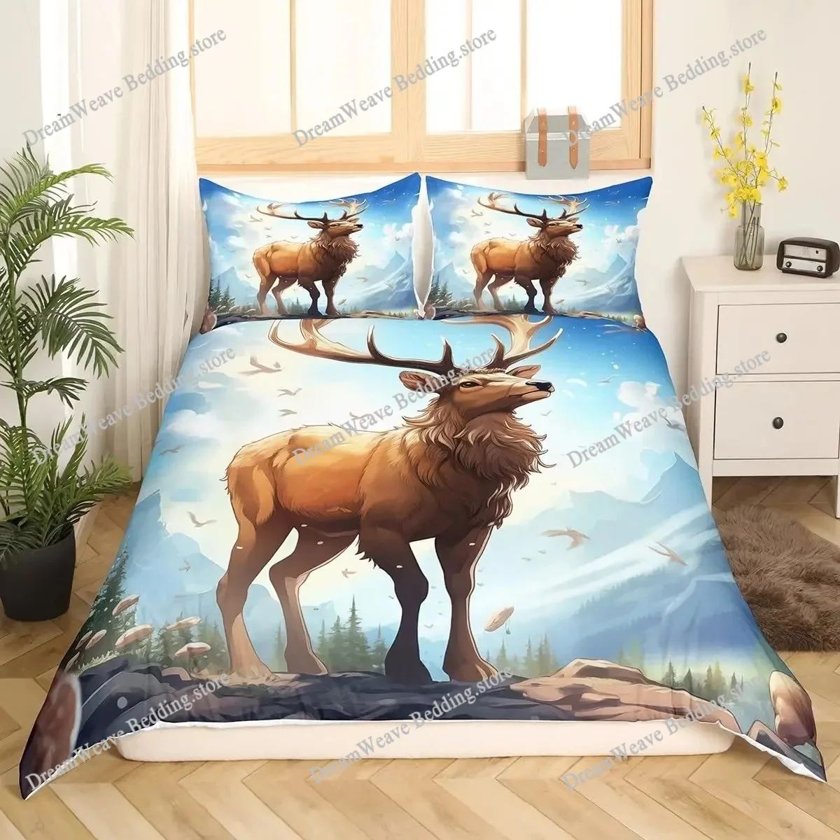 Deer Elk Duvet Cover King Quee - Hunting And Camping In Forest のレビューと価格