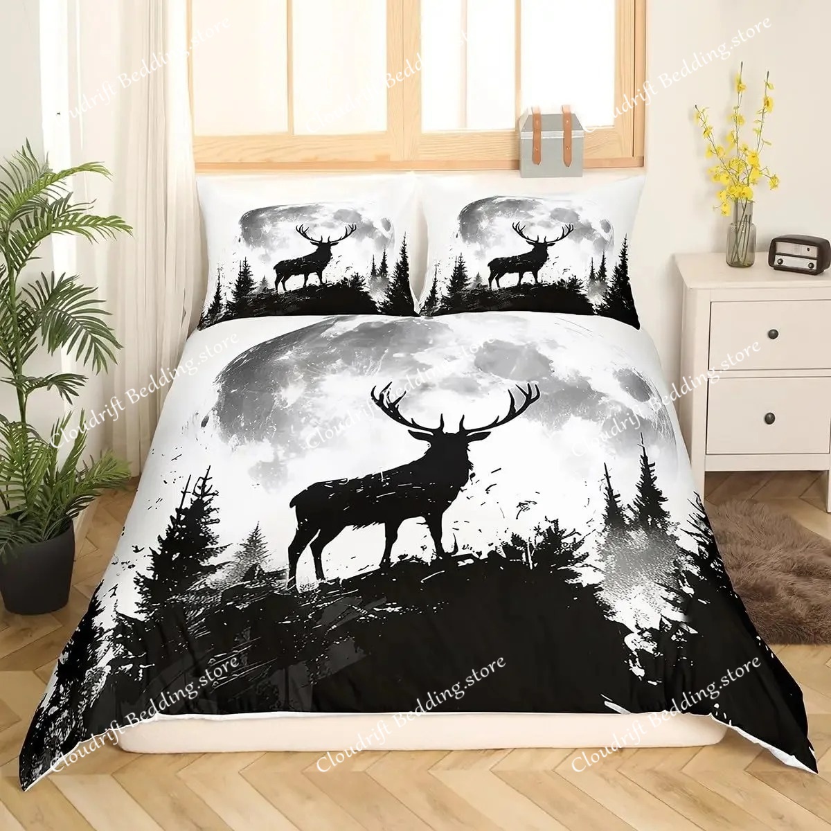 Deer Elk Duvet Cover King Quee - Hunting And Camping In Forest のレビューと価格