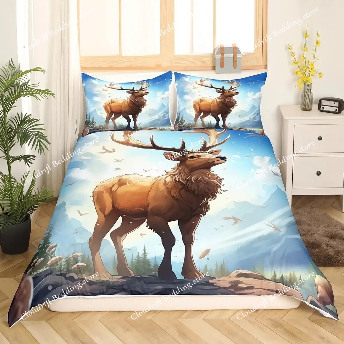 Deer Elk Duvet Cover King Quee - Hunting And Camping In Forest のレビューと価格