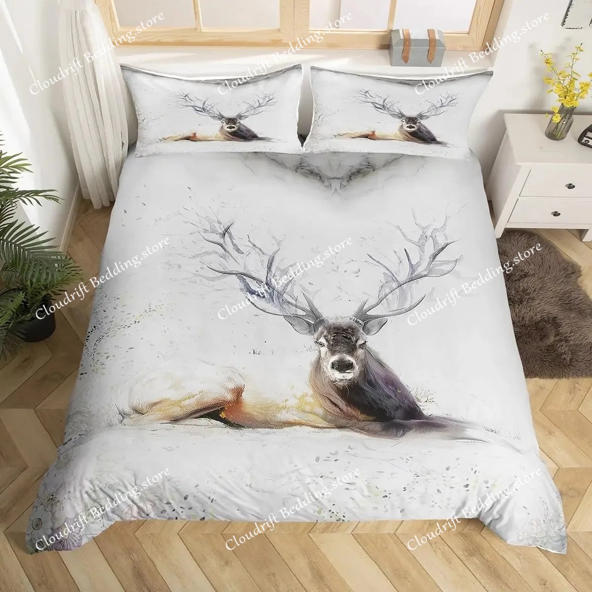 Deer Elk Duvet Cover King Quee - Hunting And Camping In Forest のレビューと価格