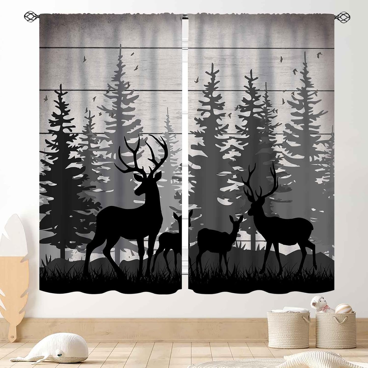 Rustic Deer Curtains, Farmhous - Hunting And Camping In Forest のレビューと価格
