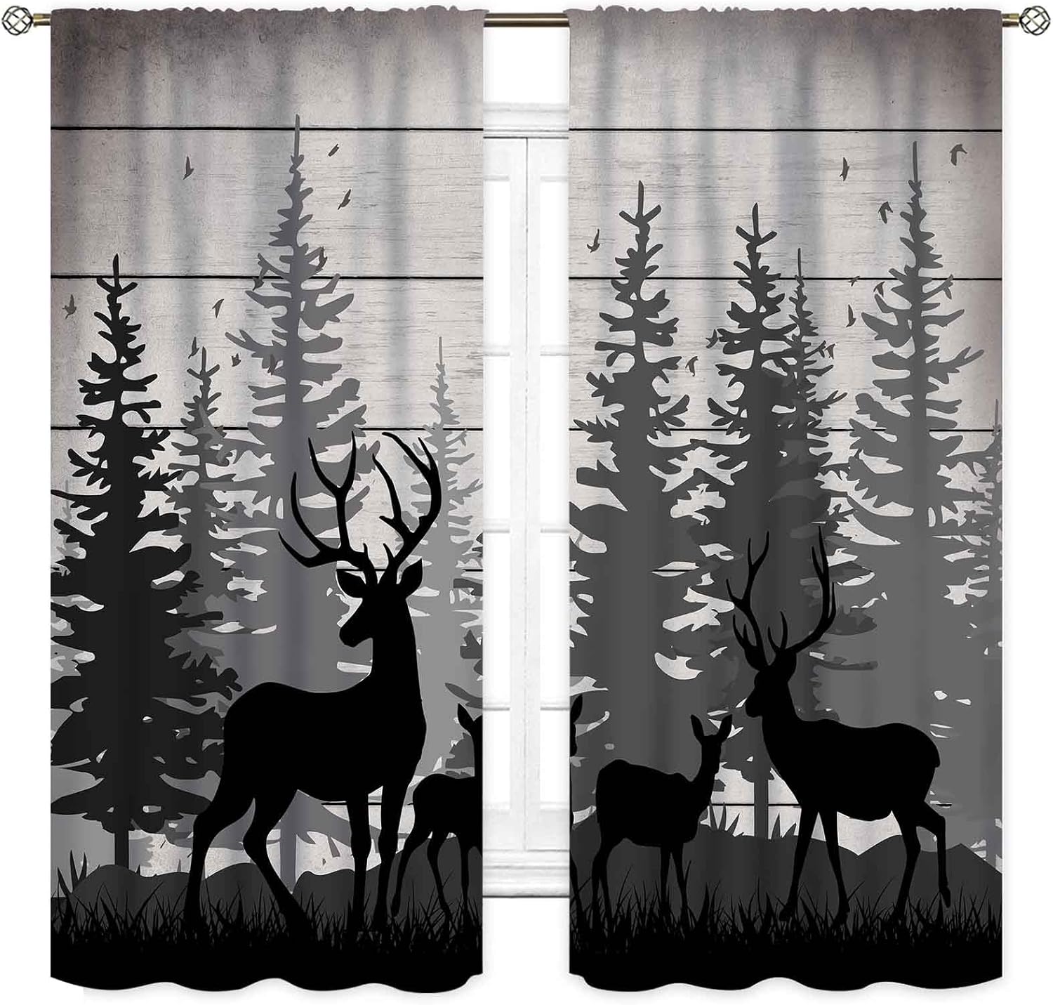 Rustic Deer Curtains, Farmhous - Hunting And Camping In Forest のレビューと価格