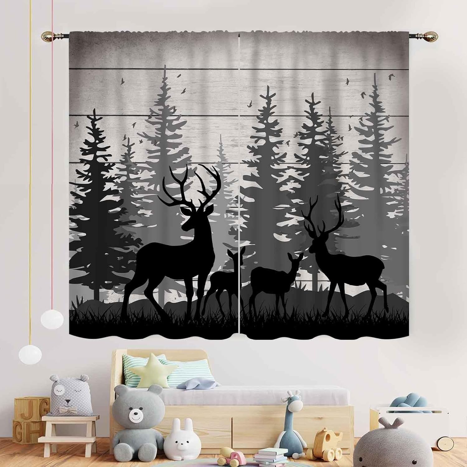 Rustic Deer Curtains, Farmhous - Hunting And Camping In Forest のレビューと価格