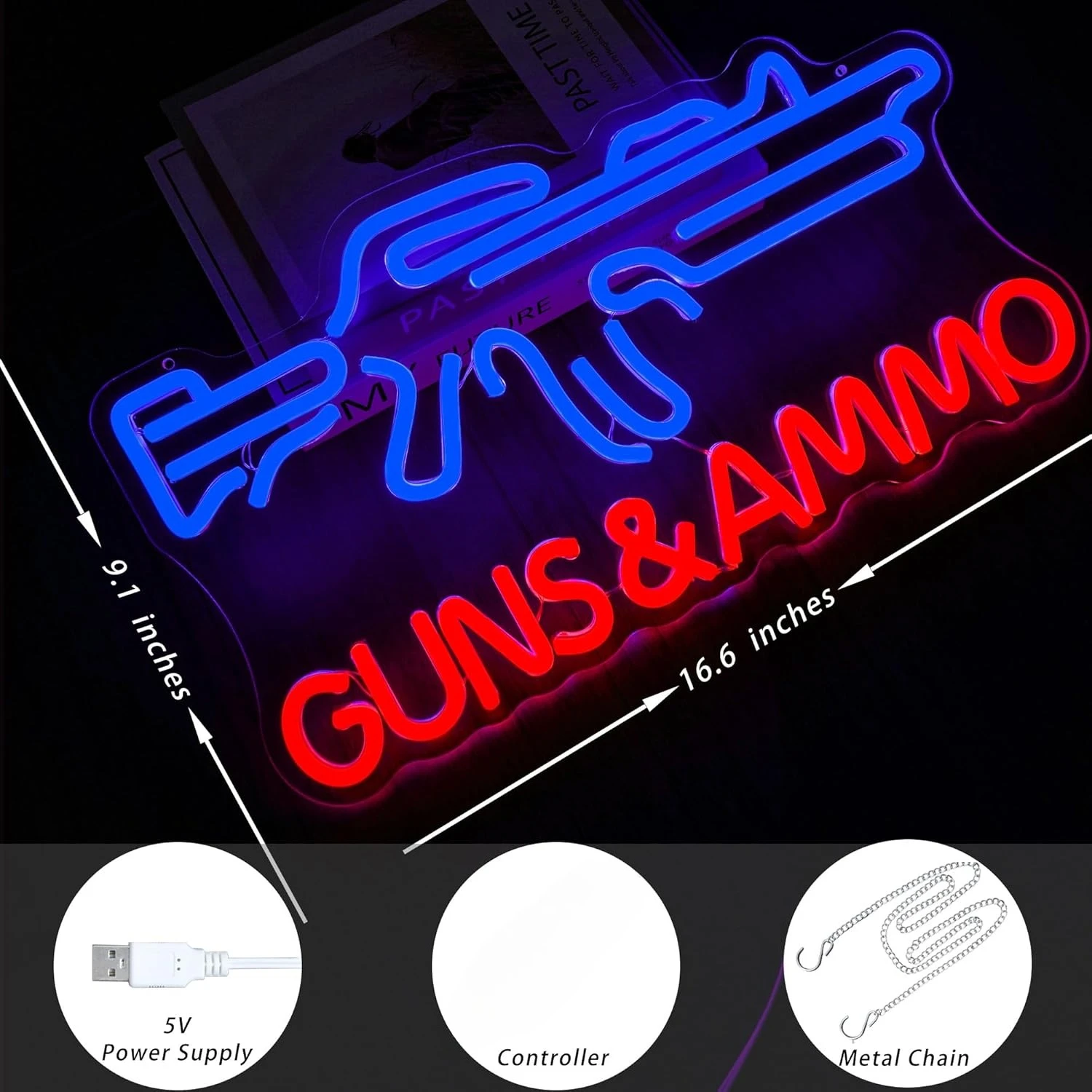 Gun Shop Neon Sign USB Powered - Hunting Outdoor Stores のレビューと価格
