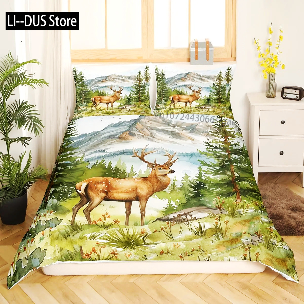 Deer Elk Duvet Cover King Quee - Hunting And Camping In Forest のレビューと価格