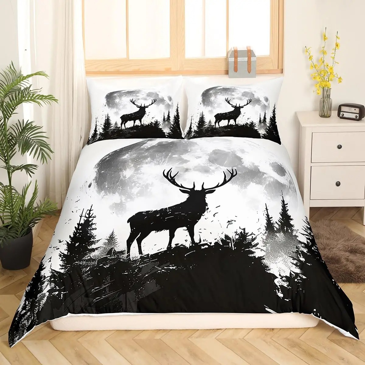 Deer Elk Duvet Cover King Quee - Hunting And Camping In Forest のレビューと価格