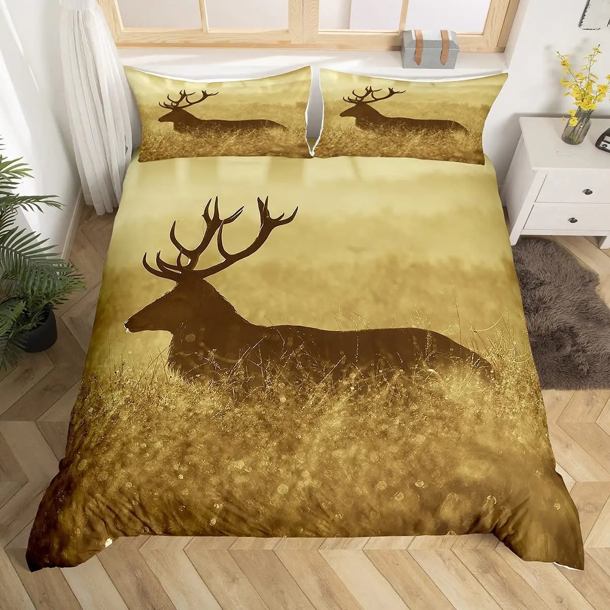 Deer Elk Duvet Cover King Quee - Hunting And Camping In Forest のレビューと価格
